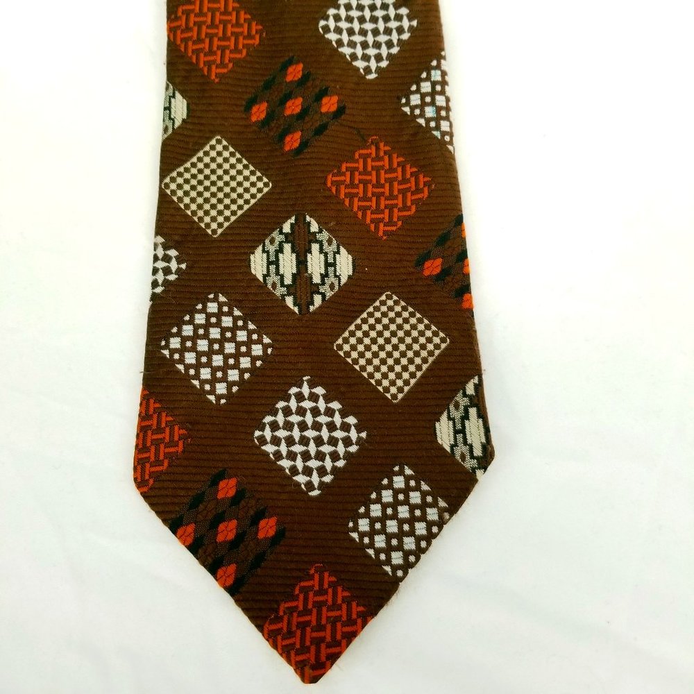 1970s Vintage Neck Tie, 4" x 58" Brown, Orange